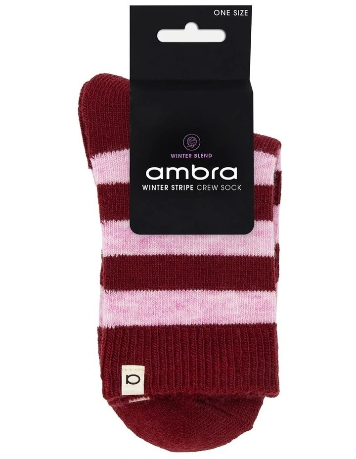 Winter Stripe Crew Sock in Crimson image 2