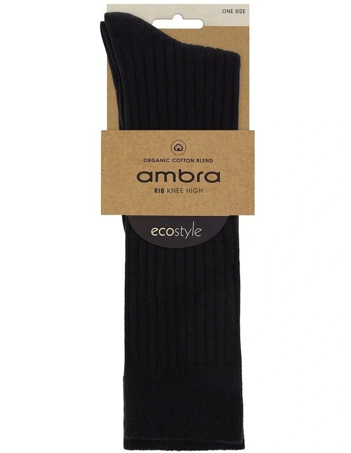 Organic Cotton Rib Knee High Sock in Black image 2