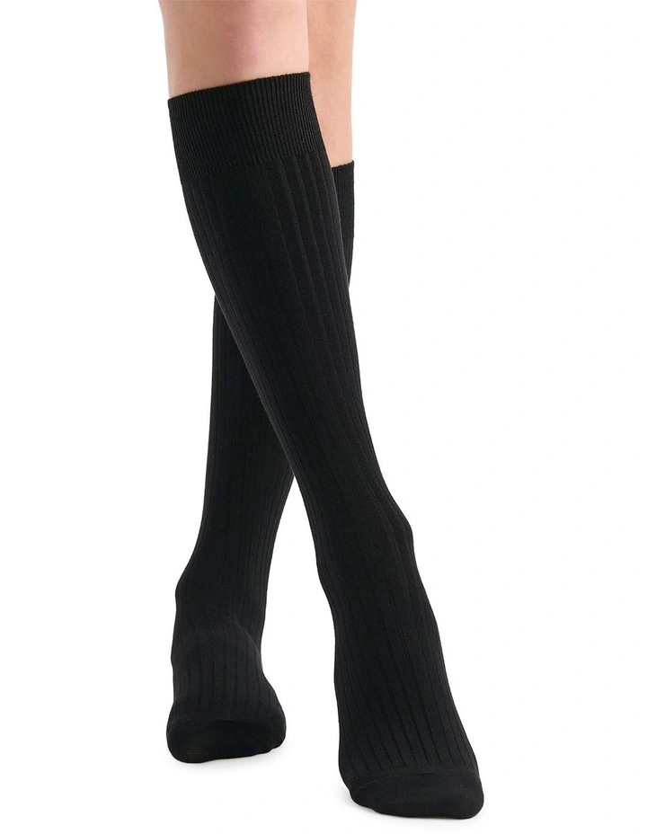 Organic Cotton Rib Knee High Sock in Black image 3