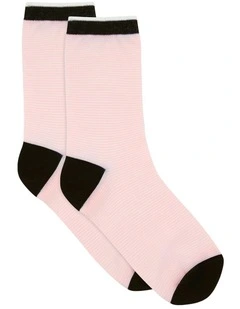 Lina Fine Stripe Crew Sock in Rosette