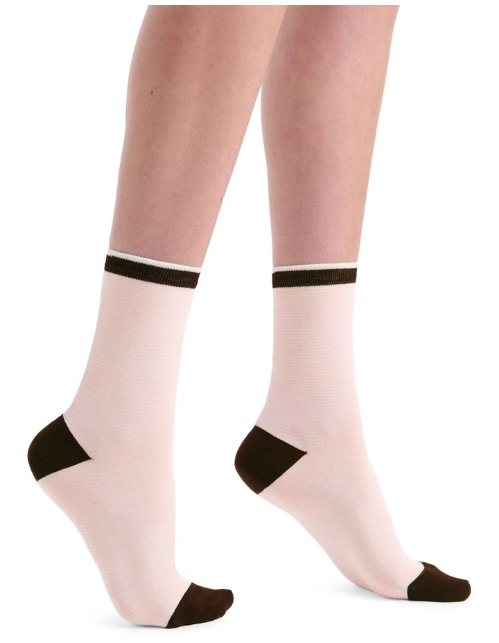 Lina Fine Stripe Crew Sock in Rosette image 4