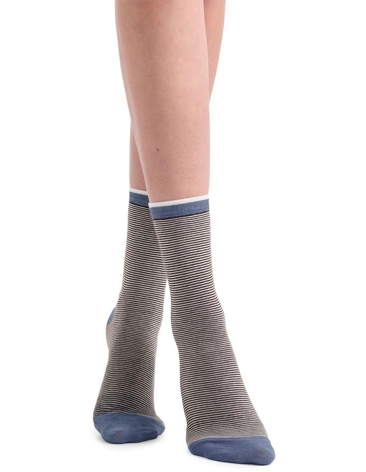 Lina Fine Stripe Crew Sock in Riverstone image 3