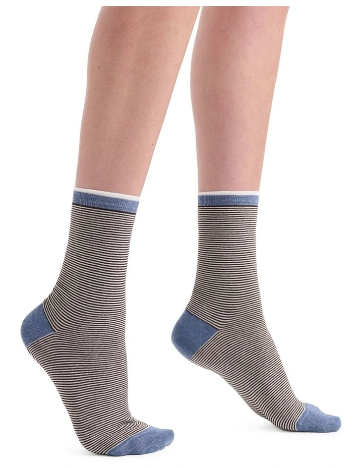 Lina Fine Stripe Crew Sock in Riverstone image 4