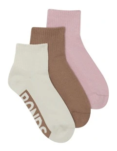 Logo Cushioned Quarter Crew Socks 3 Pack in Multi