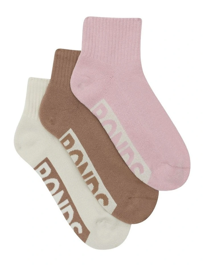 Logo Cushioned Quarter Crew Socks 3 Pack in Multi image 2