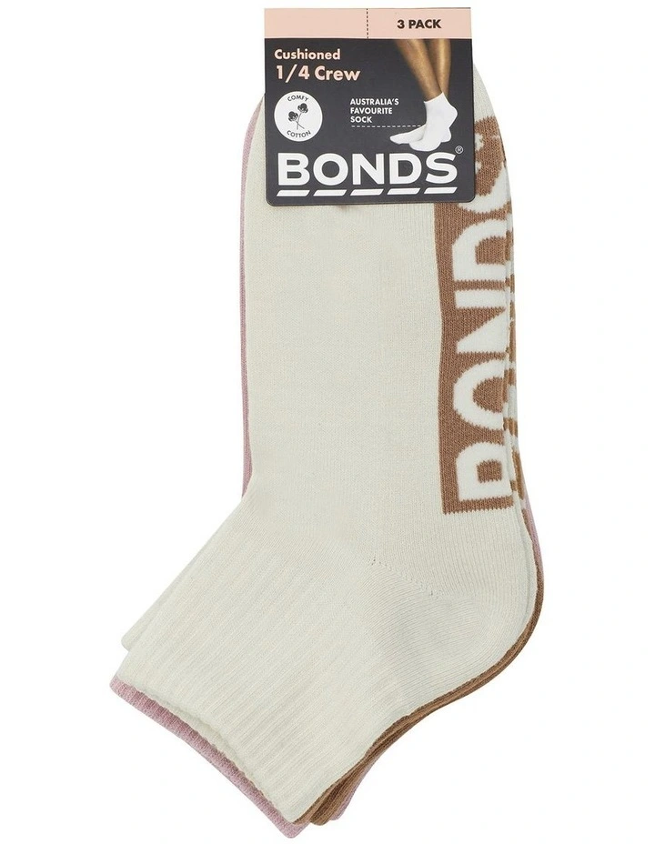Logo Cushioned Quarter Crew Socks 3 Pack in Multi image 3
