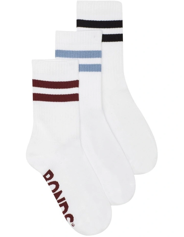 Logo Cushioned Stripe Crew Socks 3 Pack in White image 1