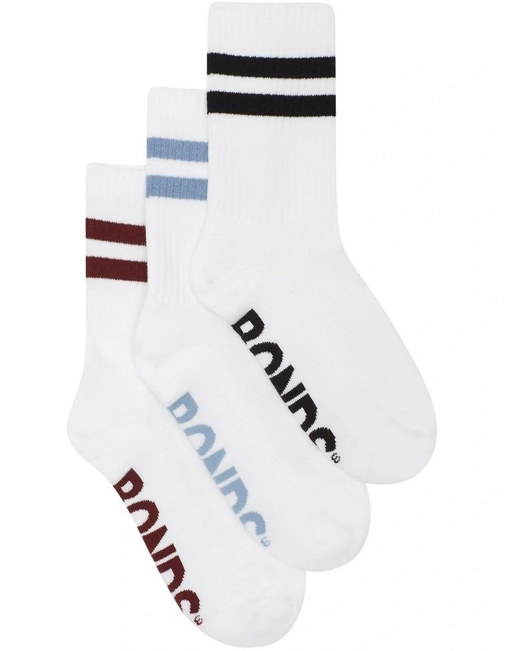 Logo Cushioned Stripe Crew Socks 3 Pack in White image 2
