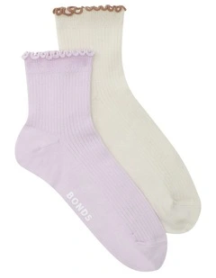 Frill Anklet Socks 2 Pack in Multi