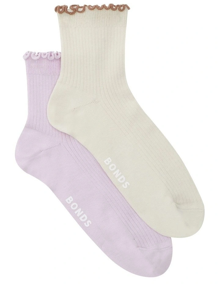 Frill Anklet Socks 2 Pack in Multi image 2