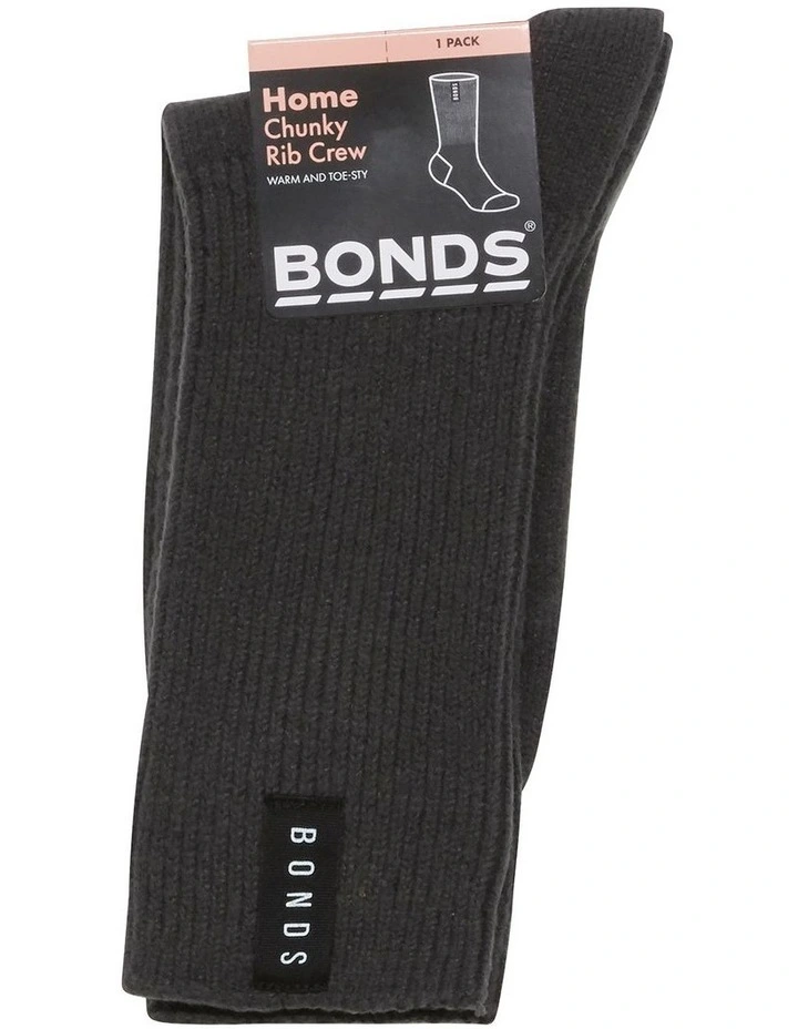 Womens Home Chunky Rib Crew Socks 1 Pack in Rock Star image 3