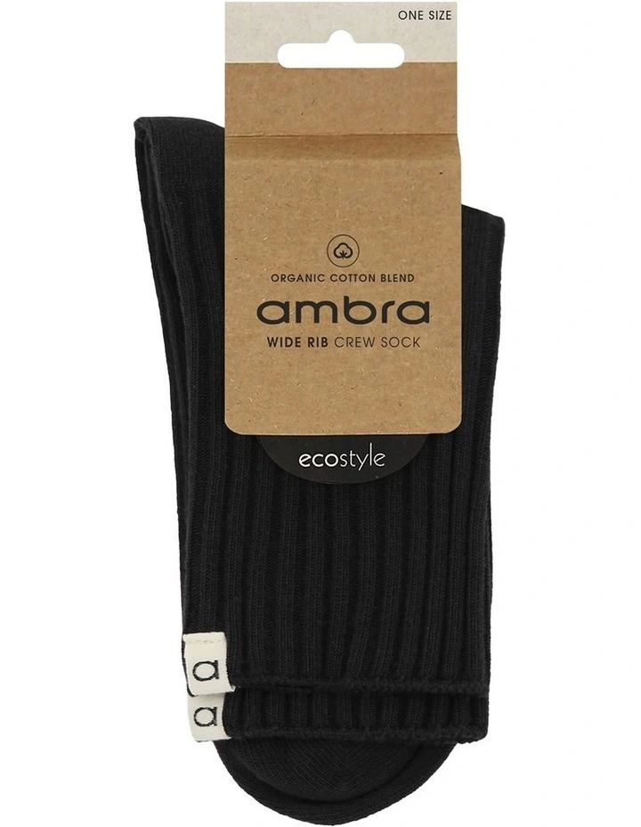 Organic Cotton Blend Wide Rib Crew in Black image 2