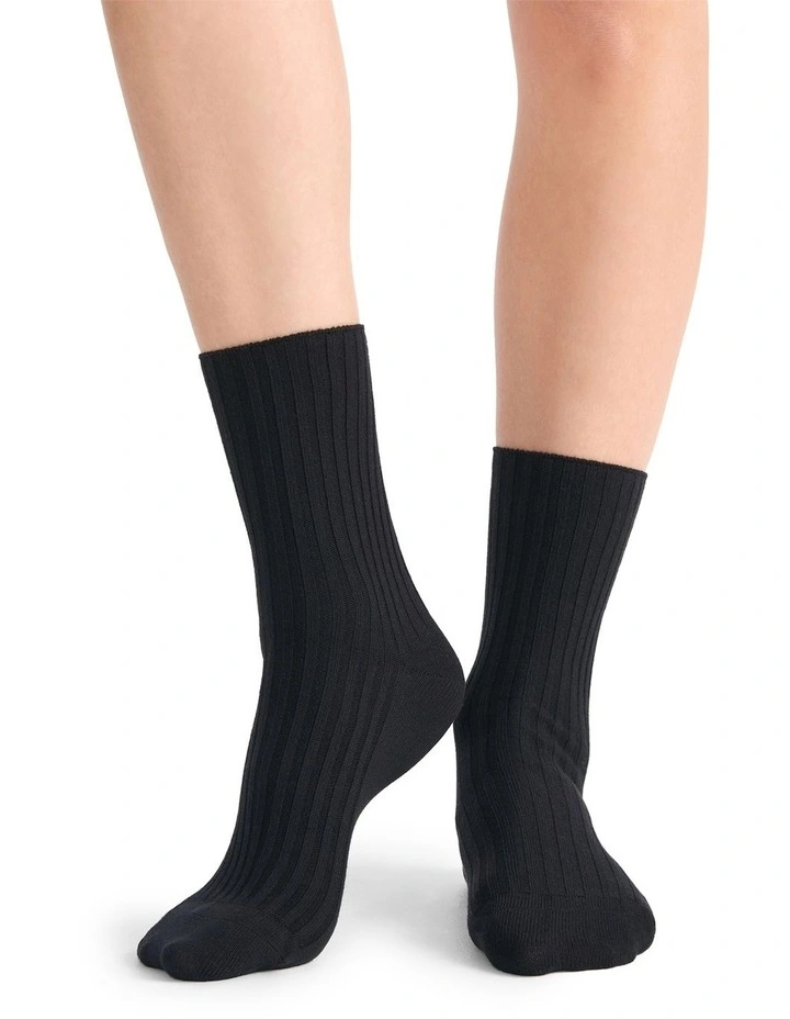 Organic Cotton Blend Wide Rib Crew in Black image 3