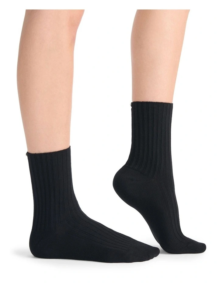 Organic Cotton Blend Wide Rib Crew in Black image 5