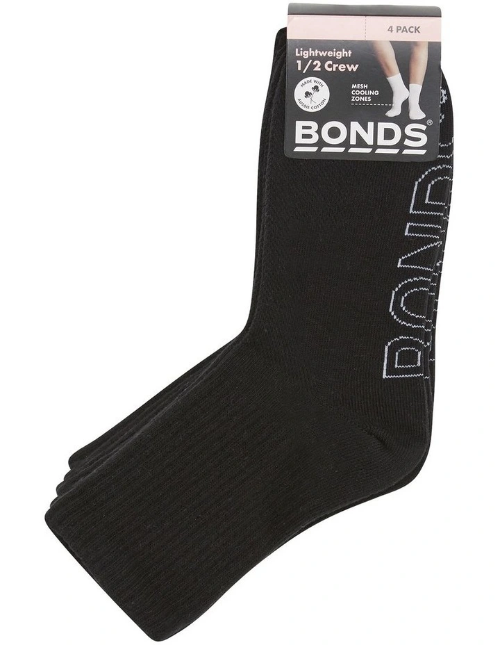 Womens Logo Light Half Crew Socks 4 Pack in Black image 3