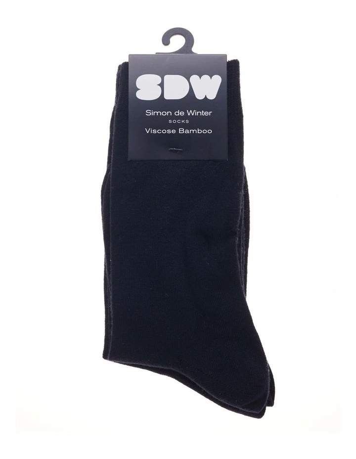2 Pack Bamboo Comfort Crew Length Socks in Black image 2