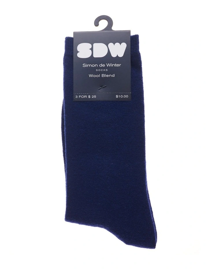 Crew Length Contain Wool Socks 1 Pair in Blue image 2
