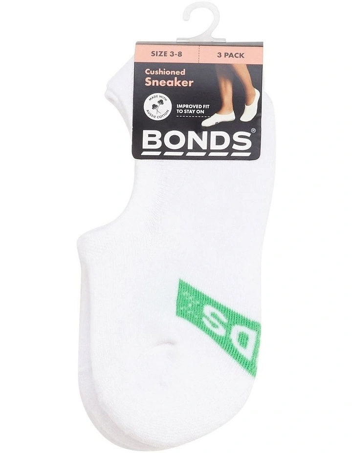 Cushioned Logo Sneaker Sock 3 Pack In White image 2