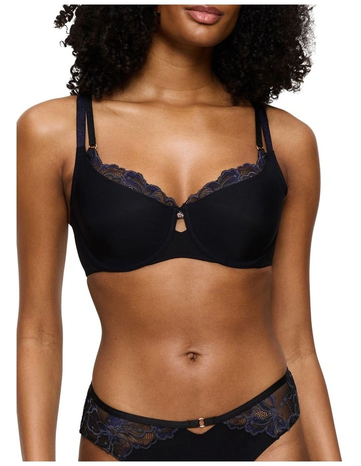 Wild Gardenia Florale Wired Minimiser Bra in Black image 1