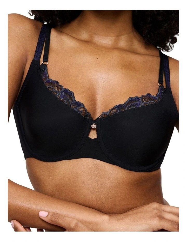 Wild Gardenia Florale Wired Minimiser Bra in Black image 3