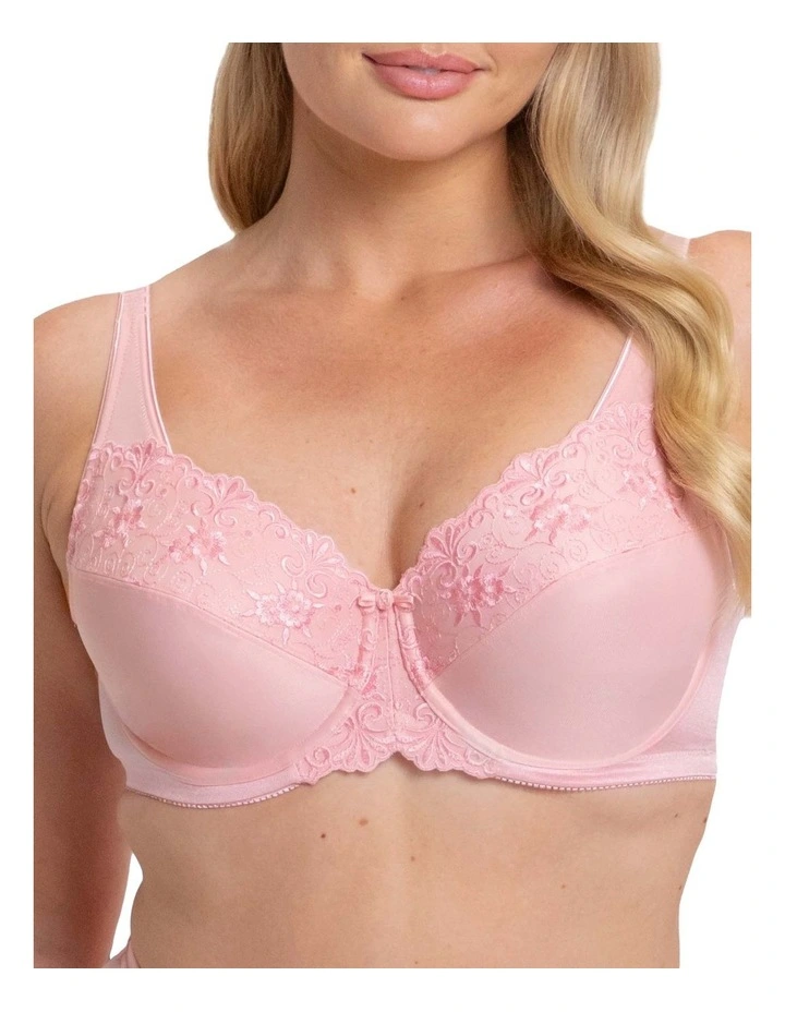 Embroidered Minimiser Bra in Pink image 3