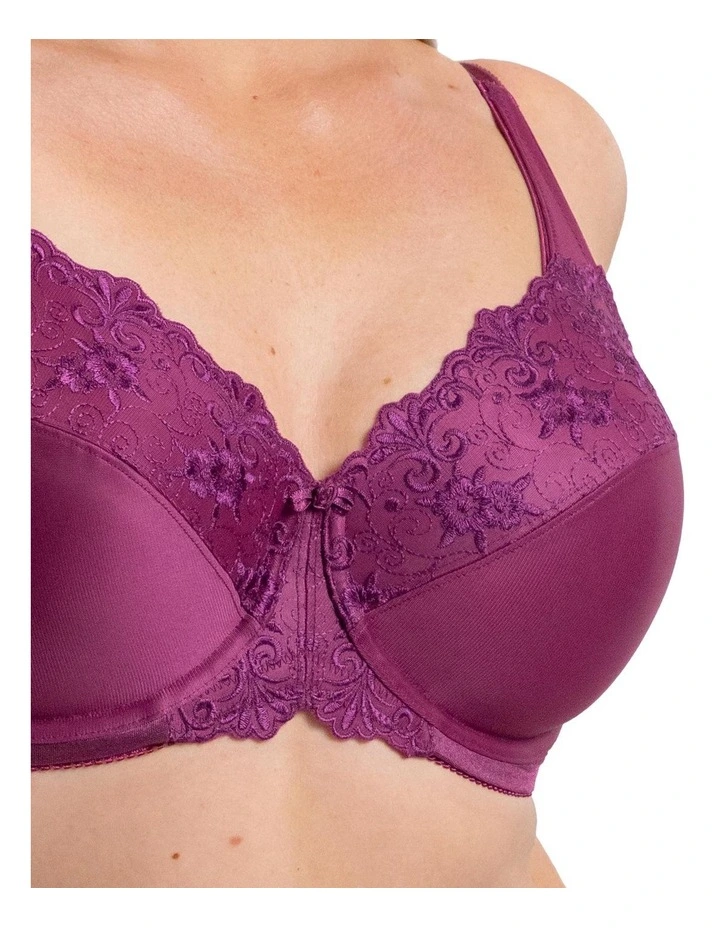 Embroidered Minimiser Bra in Purple image 3