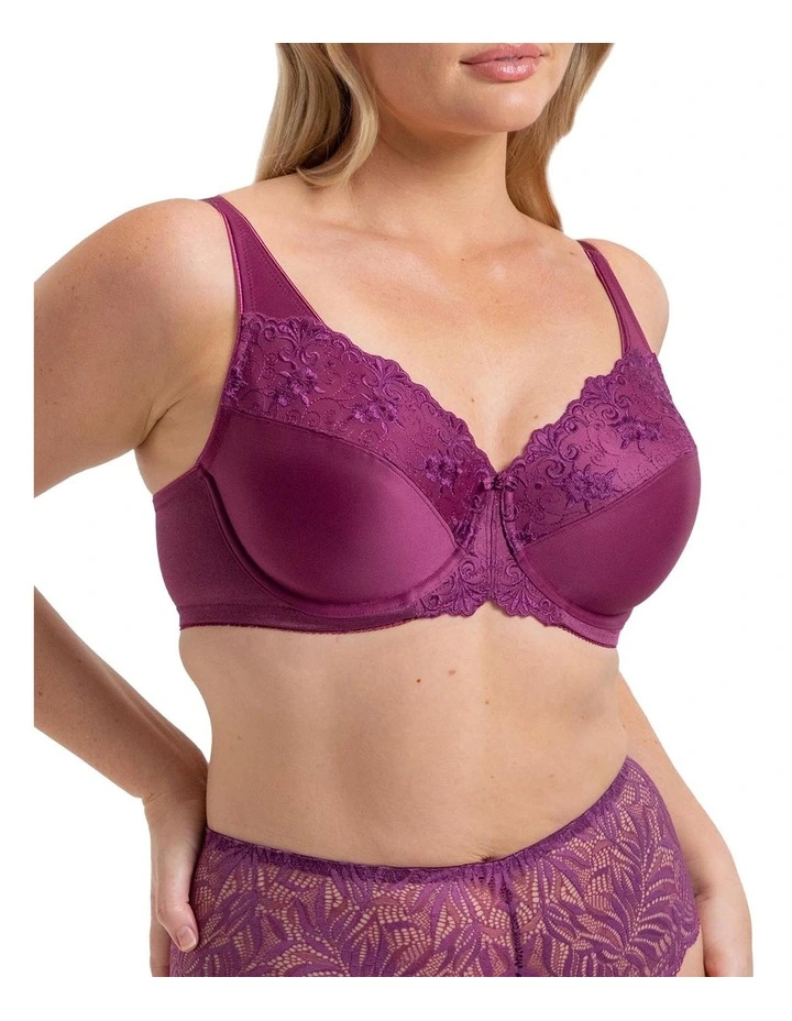 Embroidered Minimiser Bra in Purple image 4