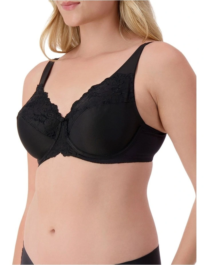Embroidered Minimizer Underwire Bra 10000085 in Black image 3