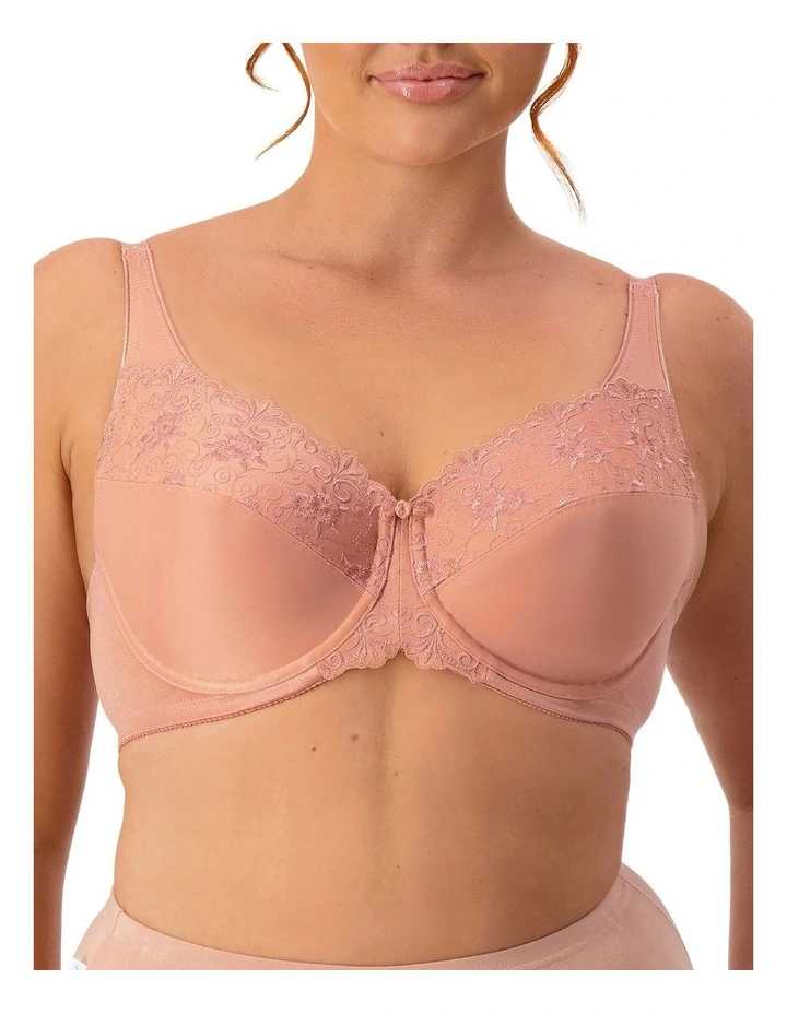 'Embroidered Minimizer' Underwire Bra in Beige image 1