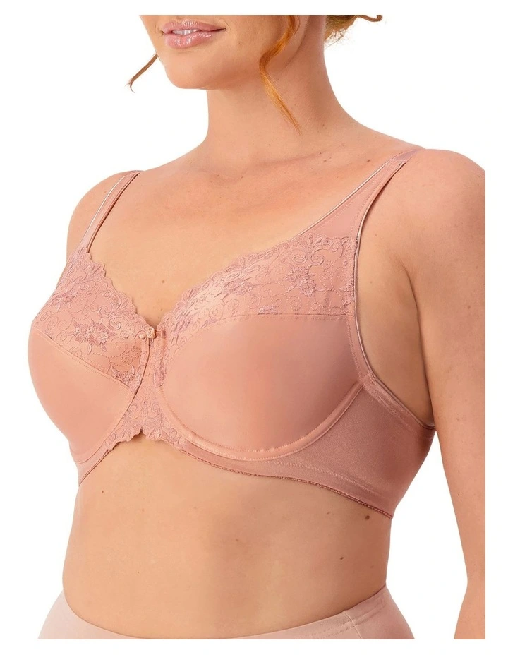 'Embroidered Minimizer' Underwire Bra in Beige image 3