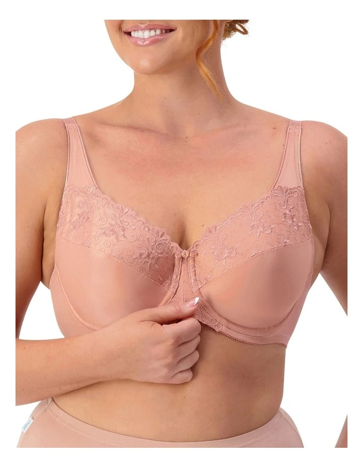'Embroidered Minimizer' Underwire Bra in Beige image 4