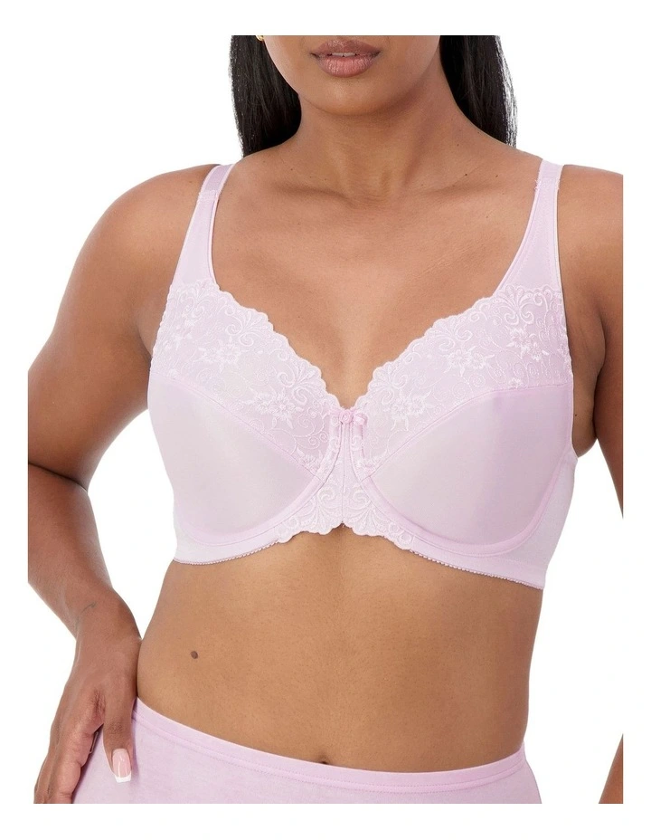 Embroidered Minimiser Underwire Bra in Pink image 1