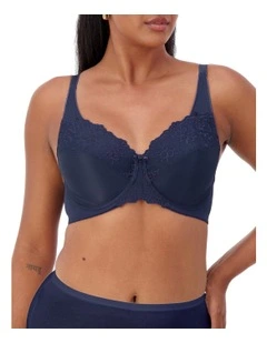 Embroidered Minimiser Underwire Bra in Deep Cobolt Blue