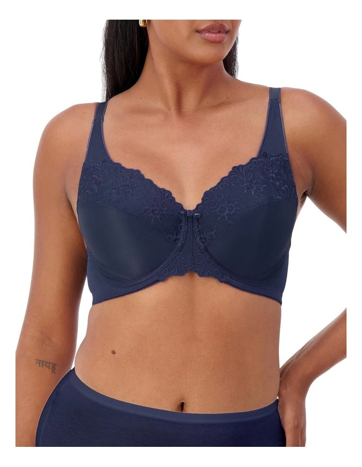 Embroidered Minimiser Underwire Bra in Deep Cobolt Blue image 1