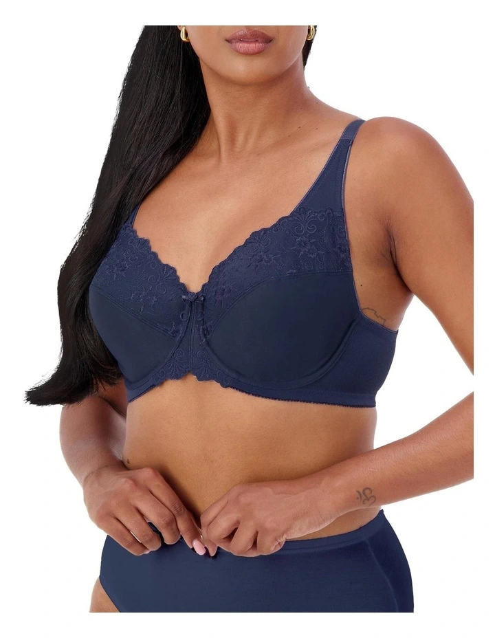 Embroidered Minimiser Underwire Bra in Deep Cobolt Blue image 3