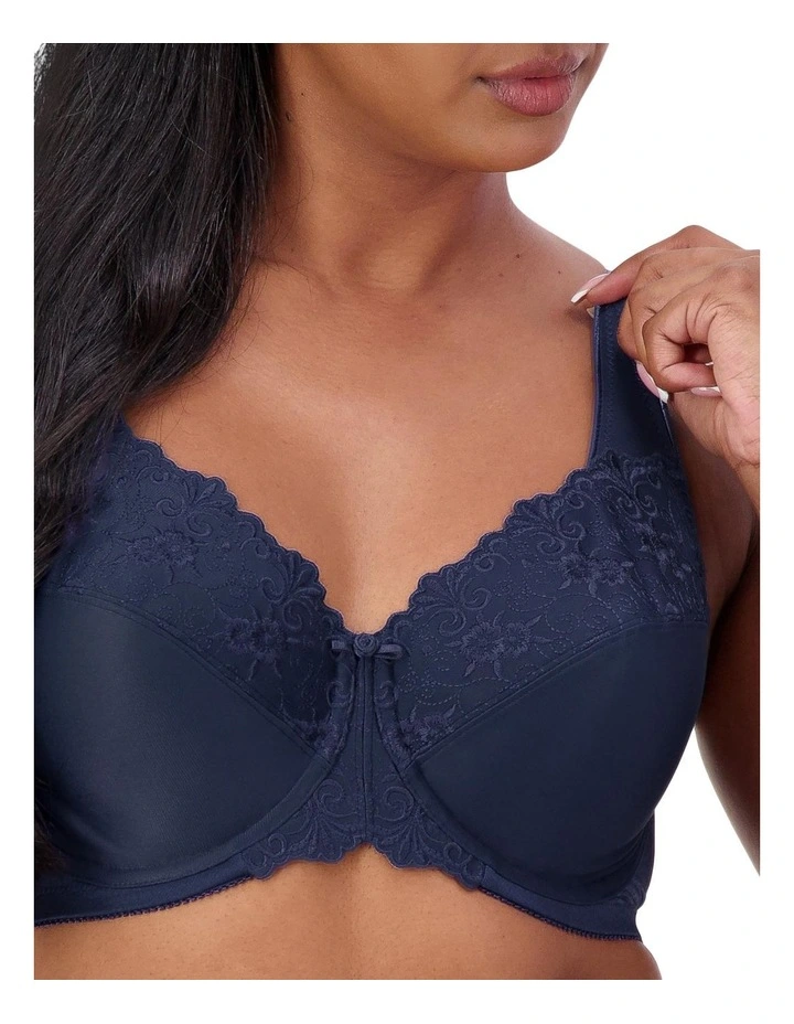 Embroidered Minimiser Underwire Bra in Deep Cobolt Blue image 4