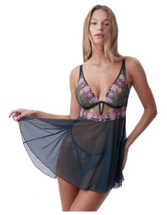 Enchanted Idle Bloom Delight Babydoll in Dark Green