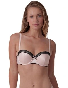 Jadey Lightly Lined Balconette Bra in Oatmeal Black