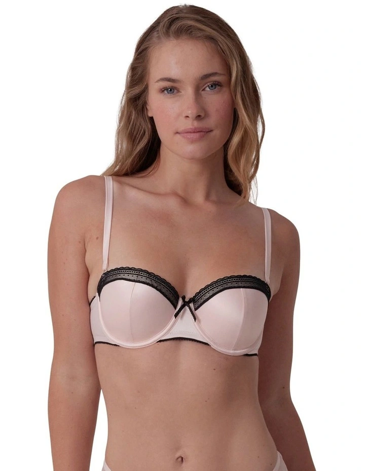Jadey Lightly Lined Balconette Bra in Oatmeal Black image 1