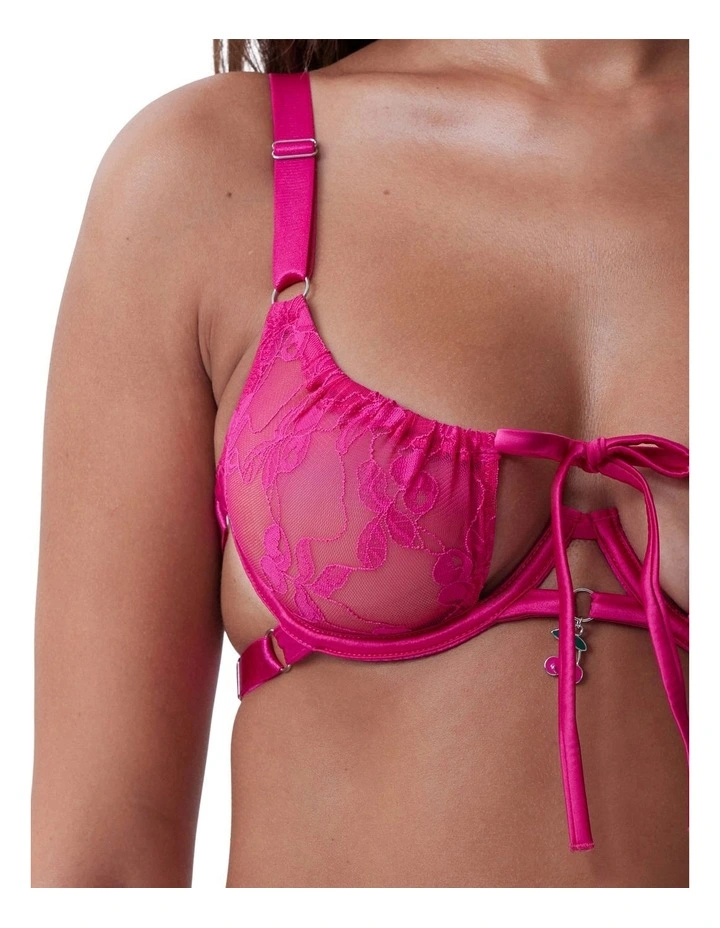 Bras N Things Night Games Cherry Delight Underwire & String Set in Dark Pink image 4