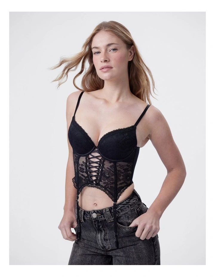 Bras N Things Edie Push Up Dentelle Corset in Black image 3