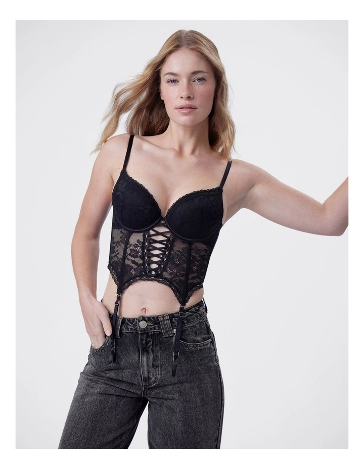 Bras N Things Edie Push Up Dentelle Corset in Black image 5