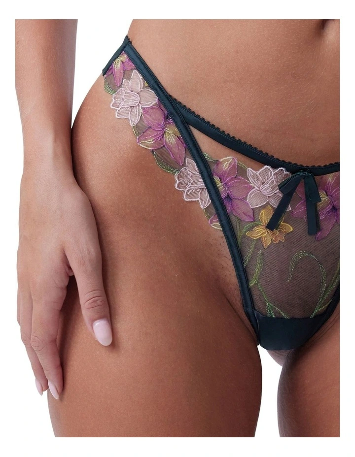 Enchanted Idle Bloom High Leg G String in Dark Green image 4
