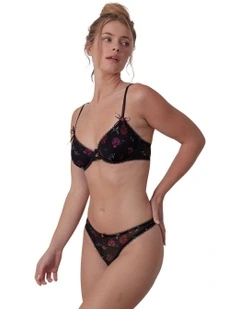 Lust In Bloom Plunge Bra And String Set in Black