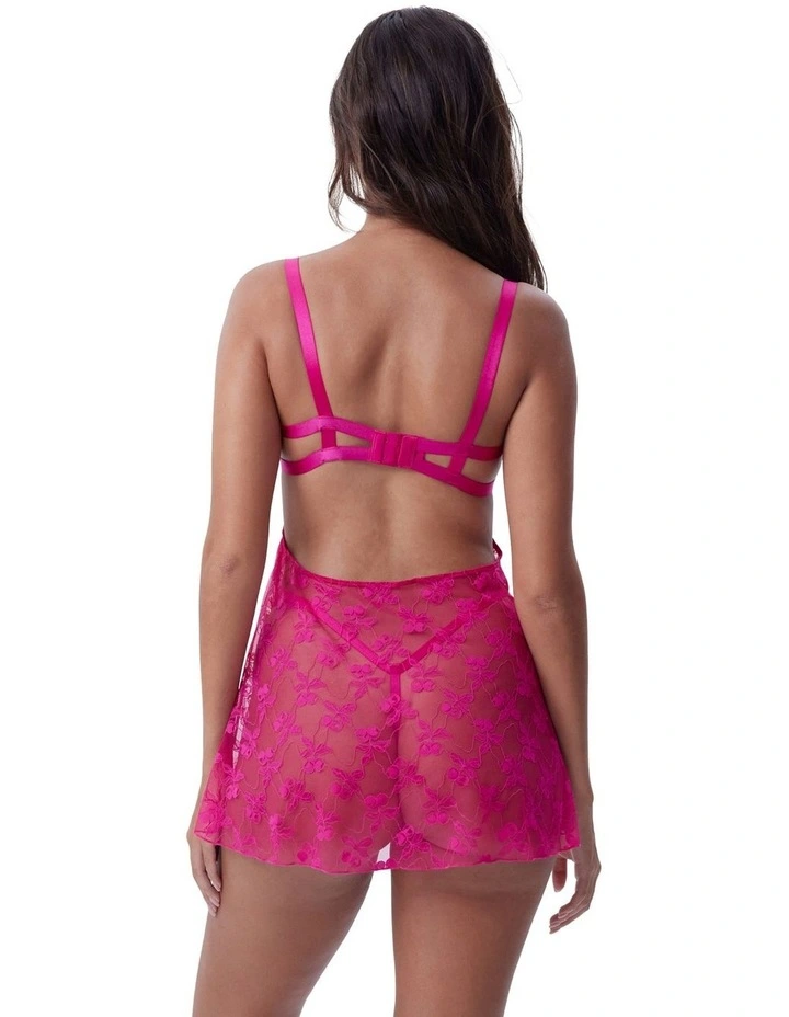 Bras N Things Night Games Cherry Delight Unlined Bbydoll & String Set in Dark Pink image 3