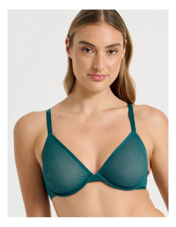 Soothe Sheer Mesh Underwire Plunge Bra in Teal image 1