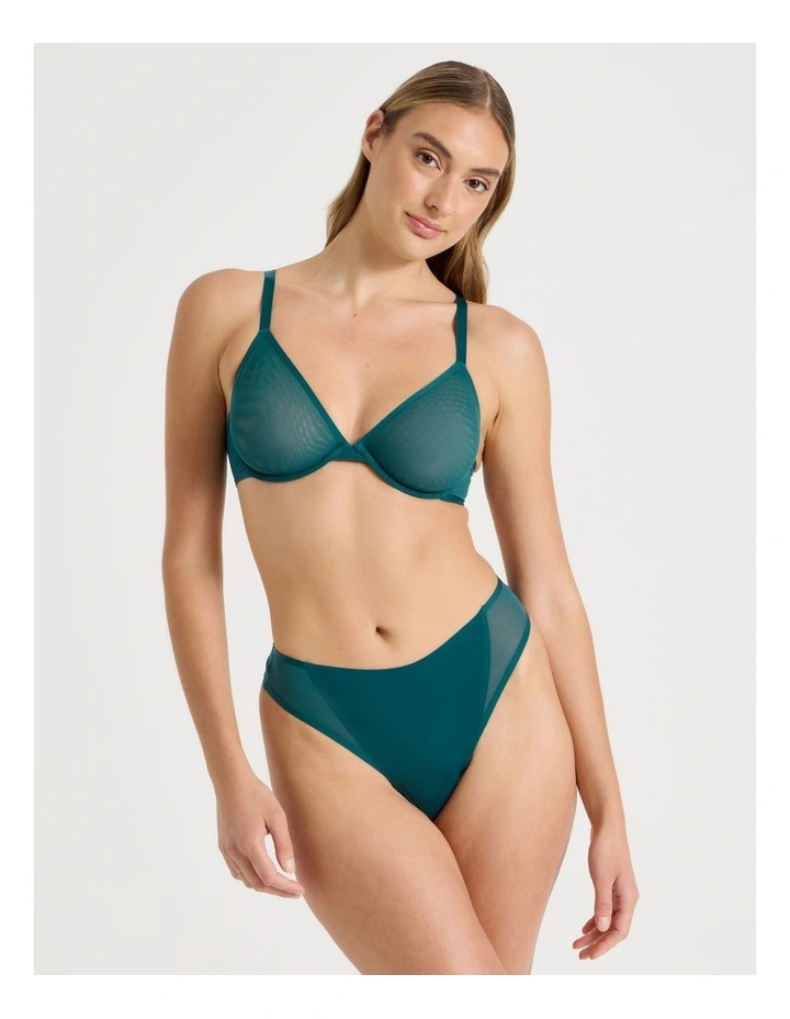 Soothe Sheer Mesh Underwire Plunge Bra in Teal image 2