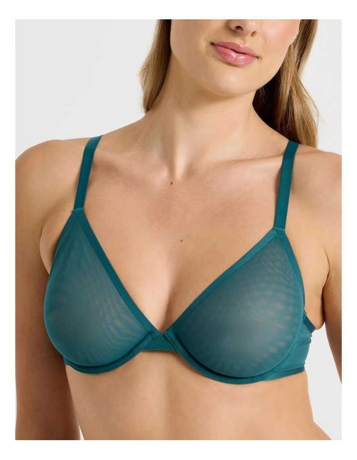Soothe Sheer Mesh Underwire Plunge Bra in Teal image 3