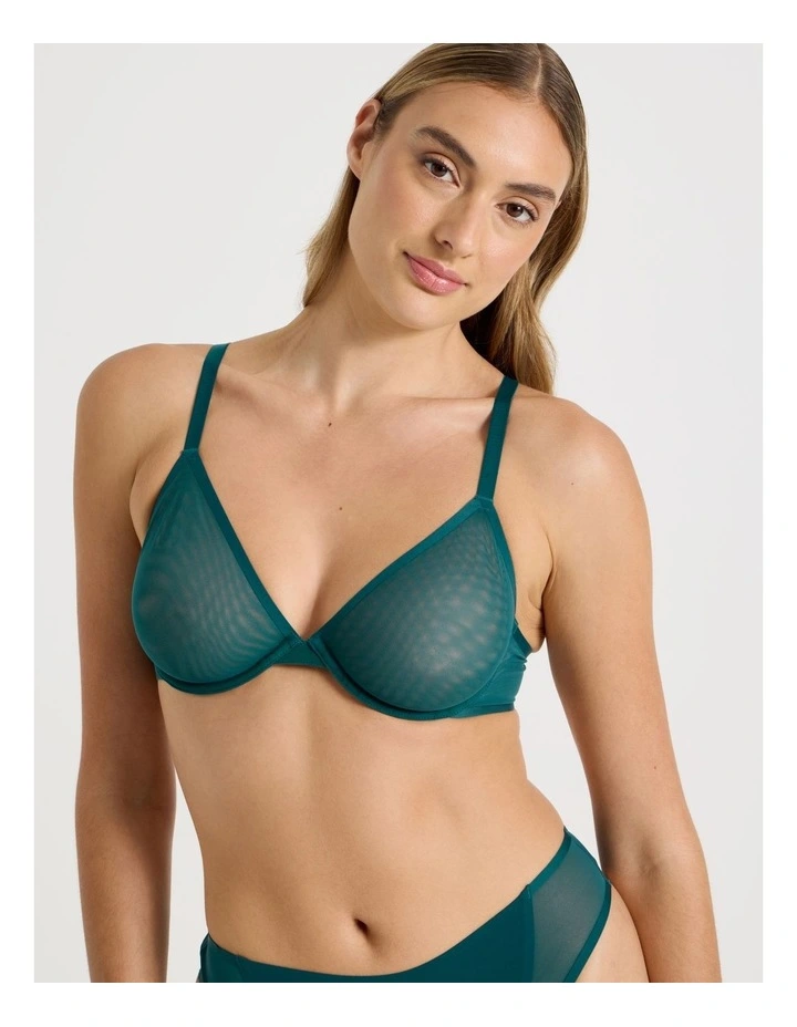 Soothe Sheer Mesh Underwire Plunge Bra in Teal image 4