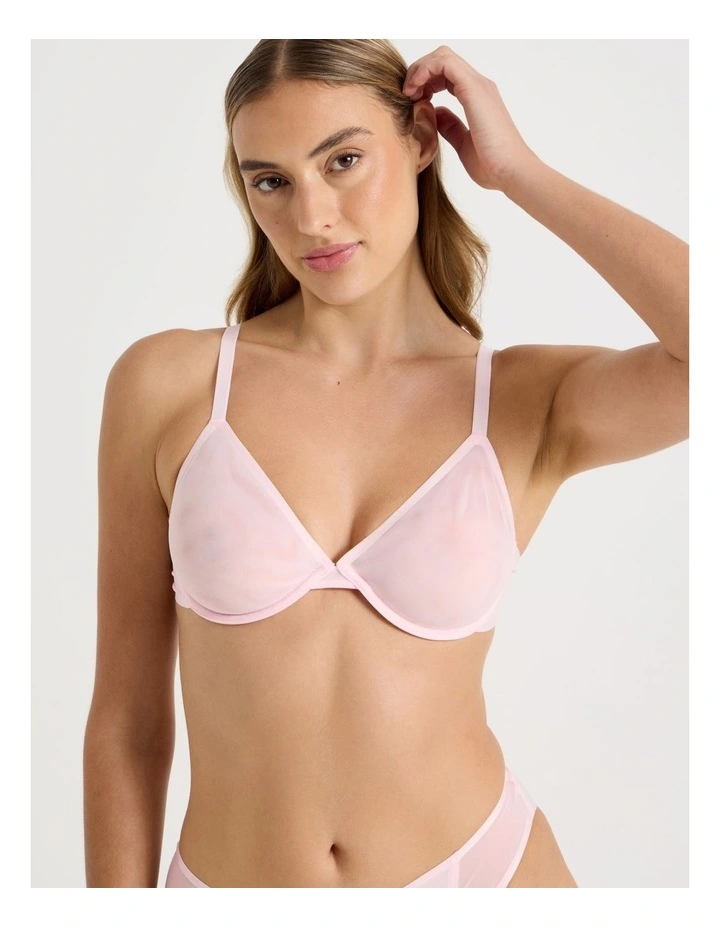 Soothe Sheer Mesh Underwire Plunge Bra in Pink image 1